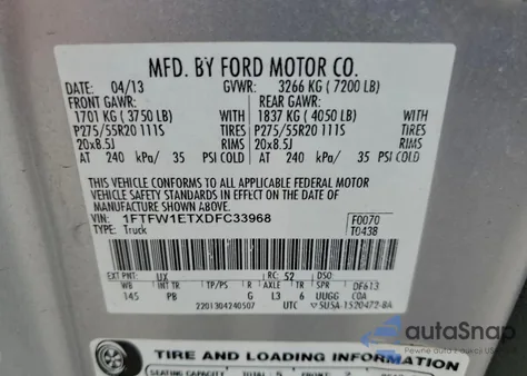 2013 Ford F150 Supercrew from USA, damaged, VIN 1FTFW1ETXDFC33968